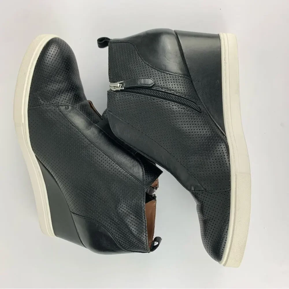 Linea Paolo Felicia Wedge Sneaker Perforated Black Leather 11